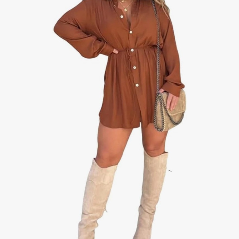 Amazon Burnt Orange Button-Up Dress